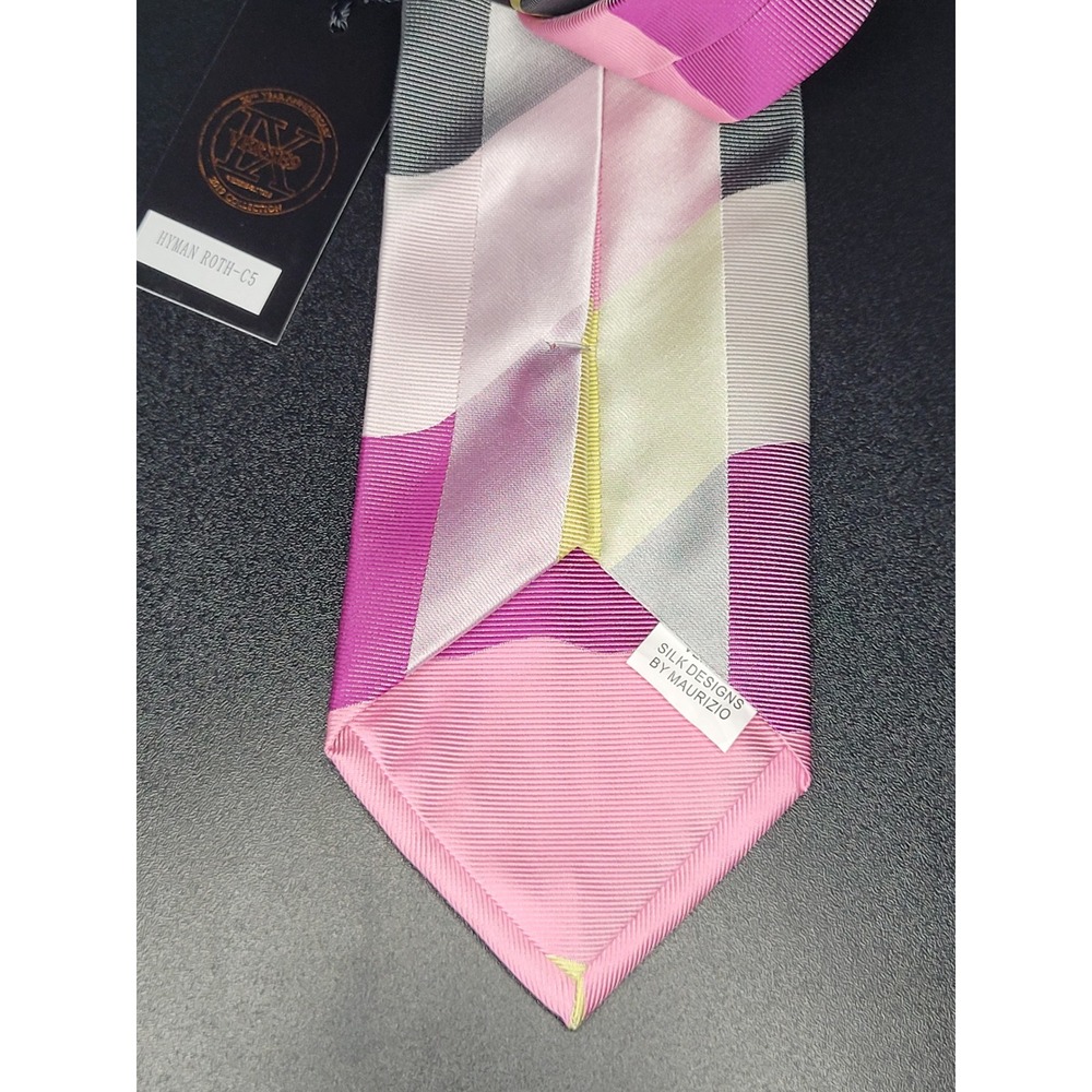 Verse 9 Tie Pocket Square Set Pink Multicolor Wavy Stripe Silk NWT - Picture 2 of 4